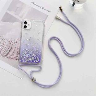 For iPhone 14 Pro Lanyard Gradient Glitter Epoxy Case(Purple)