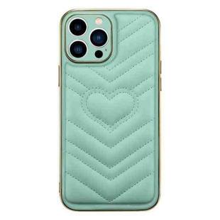 For iPhone 13 D03 Heart PU Leather Electroplated Phone Case(Light Green)