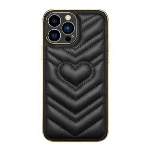 For iPhone 13 D03 Heart PU Leather Electroplated Phone Case(Black)