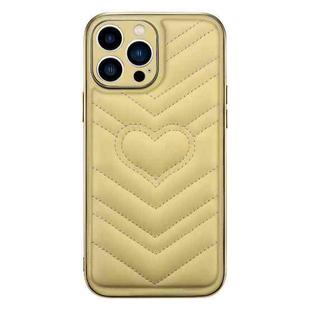 For iPhone 13 Pro Max D03 Heart PU Leather Electroplated Phone Case (Yellow)