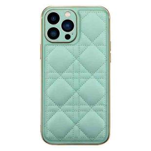 For iPhone 13 D03 Grid PU Leather Electroplated Phone Case(Light Green)