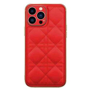 D03 Grid PU Leather Electroplated Phone Case For iPhone 13(Red)