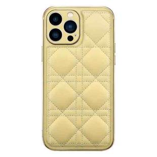 D03 Grid PU Leather Electroplated Phone Case For iPhone 13 Pro(Yellow)