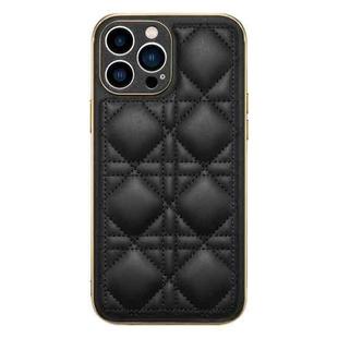 For iPhone 13 Pro D03 Grid PU Leather Electroplated Phone Case (Black)