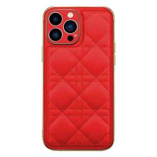 D03 Grid PU Leather Electroplated Phone Case For iPhone 13 Pro(Red)