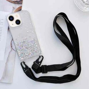 For iPhone 14 Lanyard Glitter Epoxy Clear Phone Case (Black)