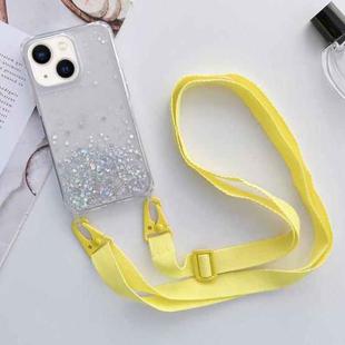 For iPhone 14 Lanyard Glitter Epoxy Clear Phone Case (Yellow)