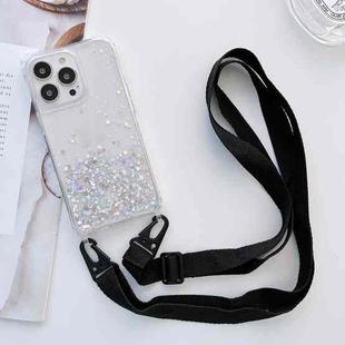 For iPhone 14 Pro Max Lanyard Glitter Epoxy Clear Phone Case (Black)