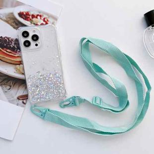 For iPhone 13 Pro Lanyard Glitter Epoxy Clear Phone Case (Blue)