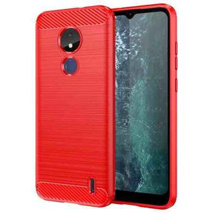 For Nokia C21 Brushed Texture Carbon Fiber TPU Phone Case(Red)