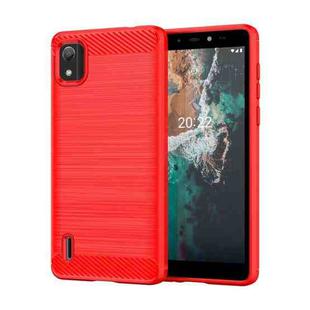 For Nokia C2 2nd Edition Brushed Texture Carbon Fiber TPU Phone Case(Red)