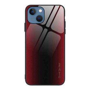 For iPhone 14 Plus Texture Gradient Glass TPU Phone Case (Red)