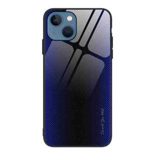 For iPhone 14 Plus Texture Gradient Glass TPU Phone Case (Dark Blue)