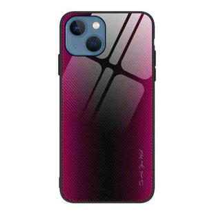 For iPhone 14 Plus Texture Gradient Glass TPU Phone Case (Rose Red)