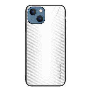 For iPhone 14 Plus Texture Gradient Glass TPU Phone Case (White)