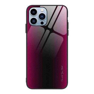 For iPhone 14 Pro Texture Gradient Glass TPU Phone Case(Rose Red)