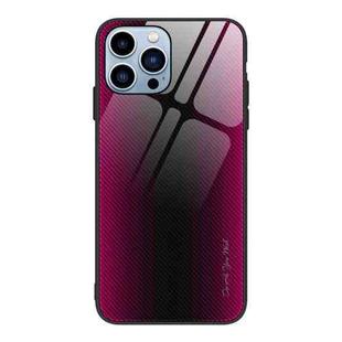 For iPhone 14 Pro Max Texture Gradient Glass TPU Phone Case (Rose Red)