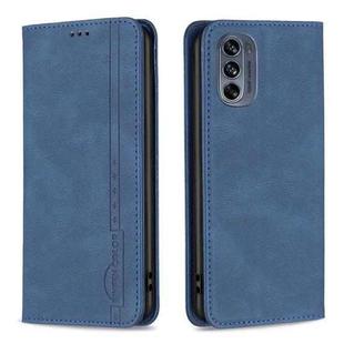 For Motorola Moto G62 Magnetic RFID Blocking Anti-Theft Leather Phone Case(Blue)