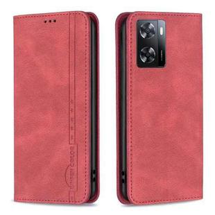 For OPPO A57 4G Magnetic RFID Blocking Anti-Theft Leather Phone Case(Red)