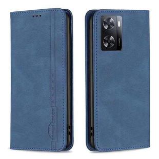 For OPPO A57 4G Magnetic RFID Blocking Anti-Theft Leather Phone Case(Blue)