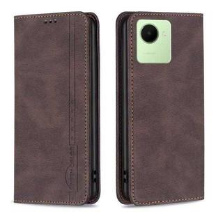 For Realme C30 Magnetic RFID Blocking Anti-Theft Leather Phone Case(Brown)