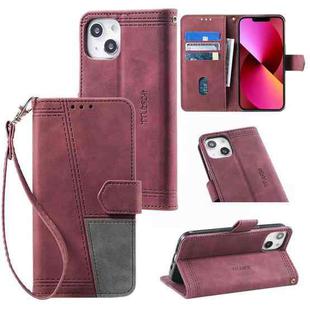 For iPhone 14 Plus Splicing Leather Phone Case (Red)