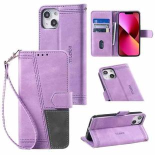 For iPhone 14 Plus Splicing Leather Phone Case (Purple)