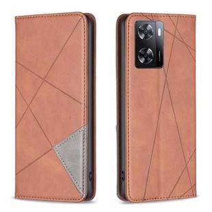 For OPPO A57 4G Prismatic Invisible Magnetic Leather Phone Case(Brown)