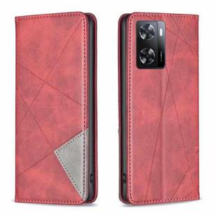 For OPPO A57 4G Prismatic Invisible Magnetic Leather Phone Case(Red)