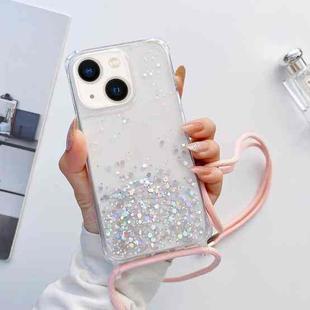 For iPhone 14 Lanyard Glitter Epoxy Clear Phone Case (Pink)