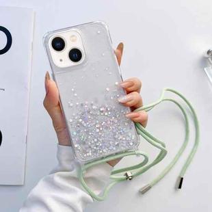 For iPhone 14 Lanyard Glitter Epoxy Clear Phone Case (Green)