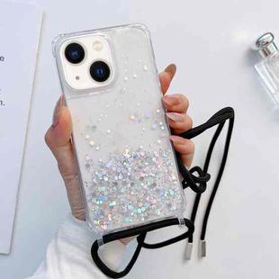 For iPhone 14 Plus Lanyard Glitter Epoxy Clear Phone Case (Black)