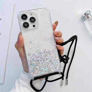 For iPhone 14 Pro Lanyard Glitter Epoxy Clear Phone Case(Black)