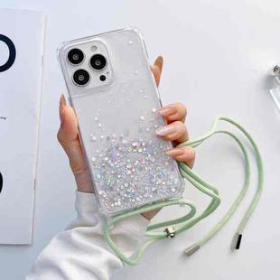 For iPhone 14 Pro Lanyard Glitter Epoxy Clear Phone Case(Green)