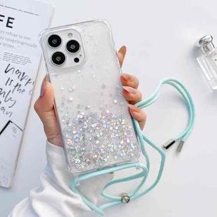 For iPhone 13 mini Lanyard Glitter Epoxy Clear Phone Case (Blue)