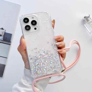 For iPhone 12 mini Lanyard Glitter Epoxy Clear Phone Case (Pink)