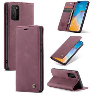 For Huawei P40 CaseMe-013 Multifunctional Horizontal Flip Leather Case with Card Slot & Holder & Wallet(Wine Red)