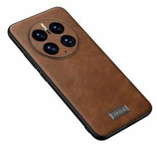 For Huawei Mate 50 Pro SULADA Shockproof TPU + Handmade Leather Protective Phone Case(Brown)