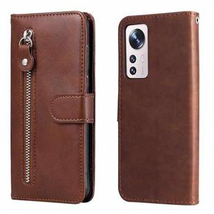 For Xiaomi 12X Fashion Calf Texture Zipper Horizontal Flip Leather Phone Case(Brown)