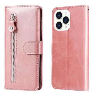 For iPhone 14 Pro Max Fashion Calf Texture Zipper Horizontal Flip Leather Phone Case (Rose Gold)