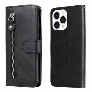 For iPhone 14 Pro Max Fashion Calf Texture Zipper Horizontal Flip Leather Phone Case (Black)