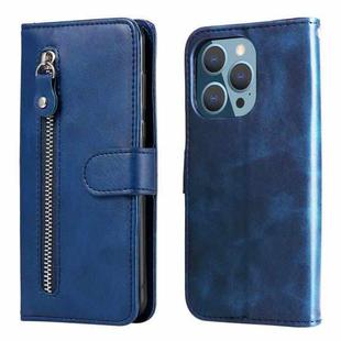 For iPhone 14 Pro Fashion Calf Texture Zipper Horizontal Flip Leather Phone Case(Blue)