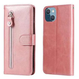 For iPhone 14 Plus Fashion Calf Texture Zipper Horizontal Flip Leather Phone Case (Rose Gold)