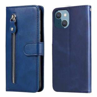 For iPhone 14 Plus Fashion Calf Texture Zipper Horizontal Flip Leather Phone Case (Blue)