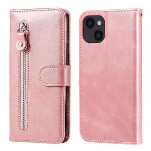 For iPhone 14 Fashion Calf Texture Zipper Horizontal Flip Leather Phone Case (Rose Gold)