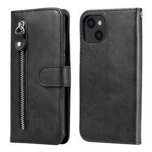 For iPhone 14 Fashion Calf Texture Zipper Horizontal Flip Leather Phone Case (Black)