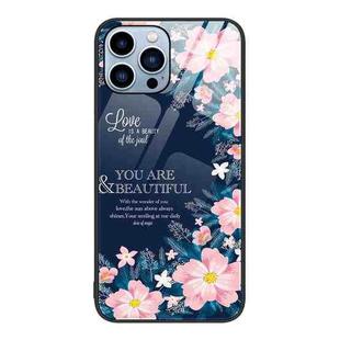 For iPhone 14 Pro Max Colorful Painted Glass Phone Case (Flower)