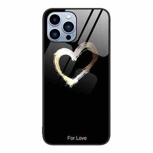 For iPhone 14 Pro Colorful Painted Glass Phone Case(Black Love)