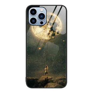 For iPhone 14 Pro Colorful Painted Glass Phone Case(Moon)
