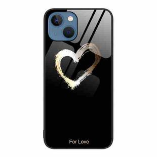 For iPhone 14 Plus Colorful Painted Glass Phone Case (Black Love)